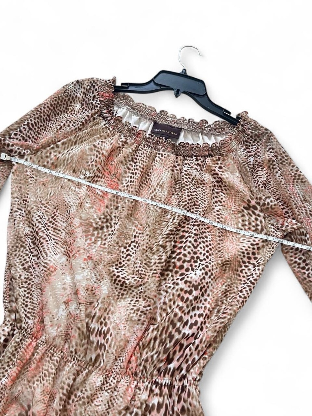 Dana Buchman Brown Animal Print Peasant Blouse - Picture 6 of 8